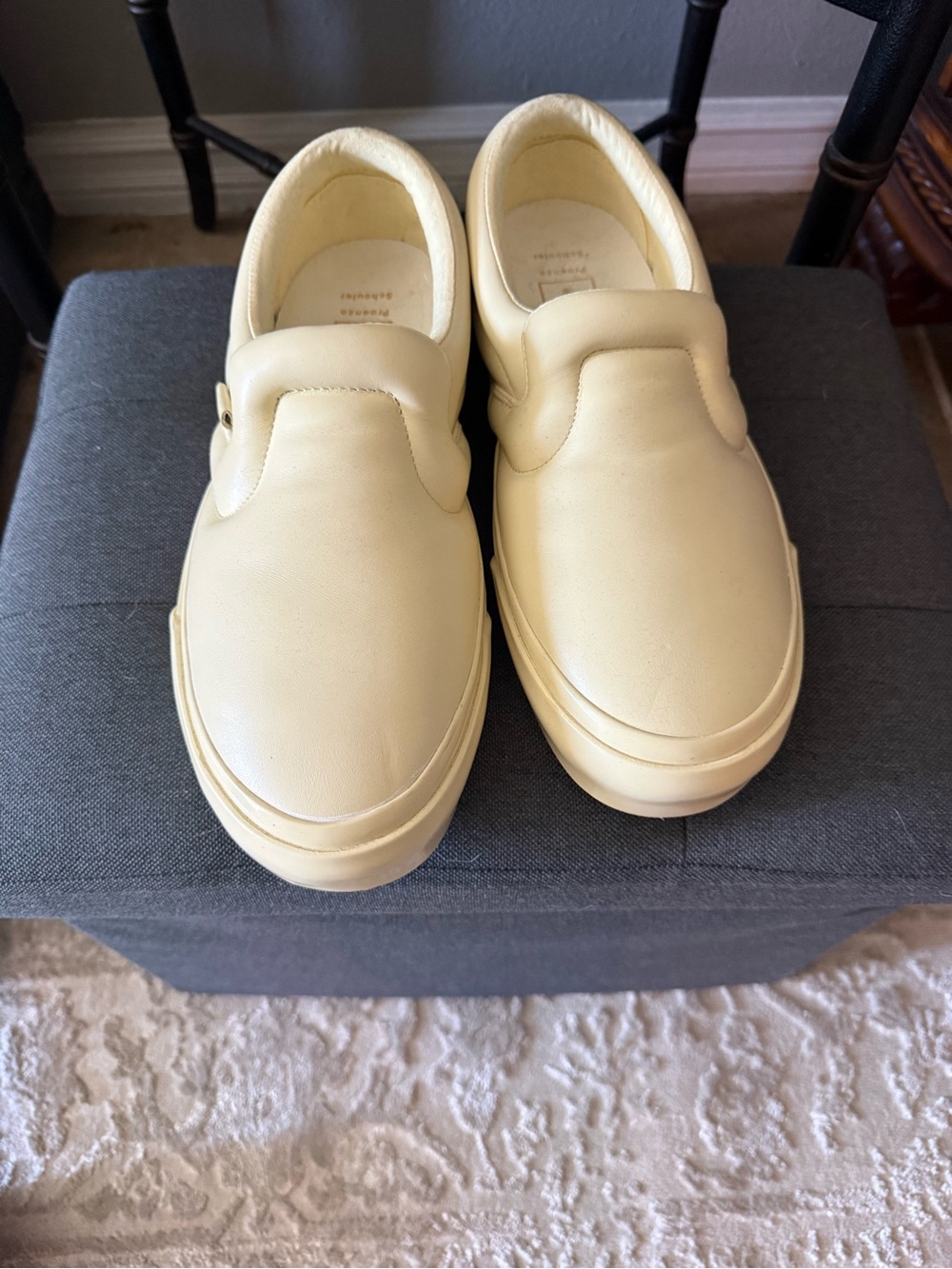 Vans Cream Slip-On Leather Loafers